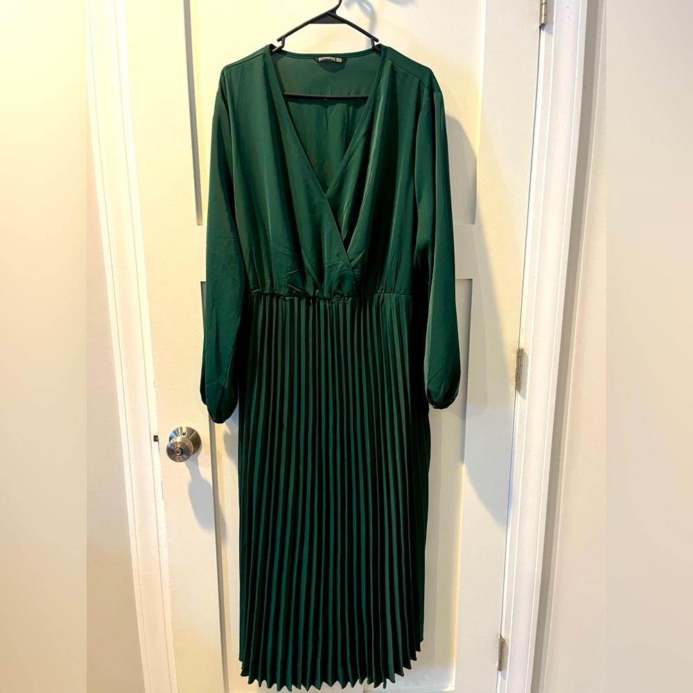 Womens Wrap V Neck Dress Casual Pleated Long Sleeve